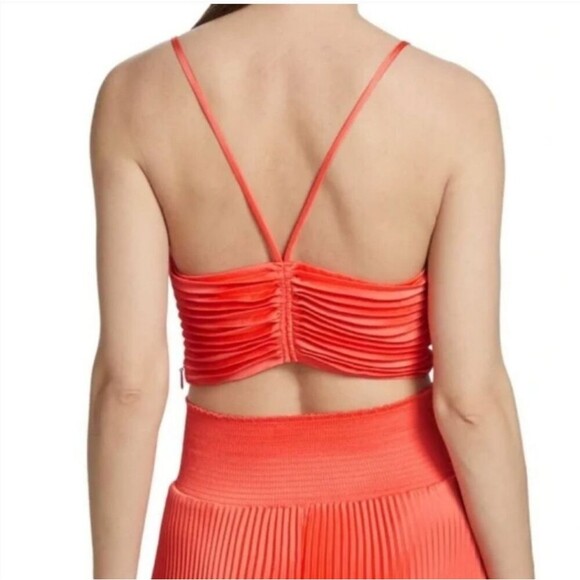 A.L.C. Ari Pleated Crop Satin Crop Top in Spiced Coral Size 13 - Picture 2 of 9